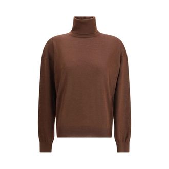 Saint Laurent Brown Cashmere Womens Turtleneck