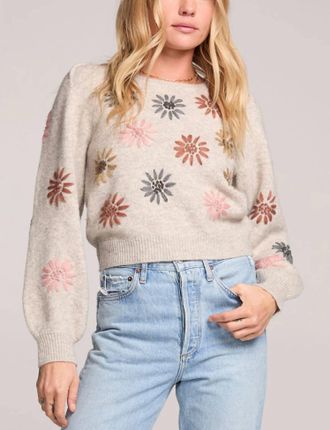 Saltwater Luxe Valerie Floral Long Sleeve Sweater In Beige
