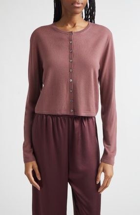 Leset James Merino Wool Crewneck Cardigan in Dusty Rose at Nordstrom, Size X-Small