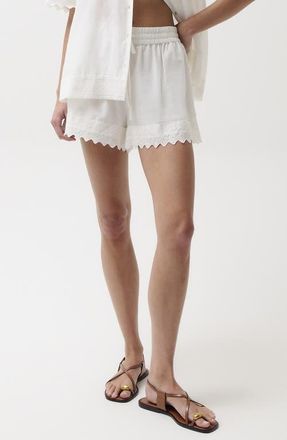 Pistola Denim Meiya Lace Trim Cotton & Silk Shorts in Soft White at Nordstrom, Size X-Small
