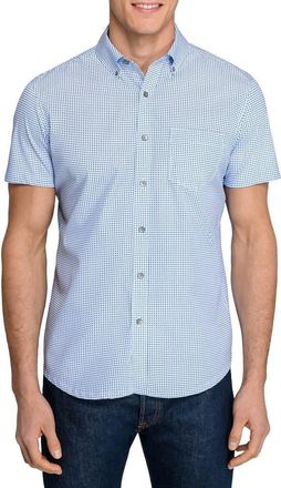 W.R.K Slim Fit Houndstooth Reworked Short Sleeve Button-Down Shirt in Blue at Nordstrom, Size Xx-Large