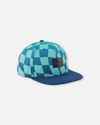 Deux par Deux Flat Brim Printed Checkerboard Cap in Teal Printed Checkerboard at Nordstrom, Size 12-24 M