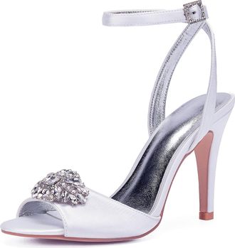 Generic Wedding Bridal Shoes Womens Heeled Sandals Bridal Stiletto Heel Wedding Formal Evening Prom Party Dress Shoes 10.5Cn,White,9 UK
