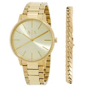 A|X Armani Exchange Quartz Gold Dial Mens Watch and Bracelet Set AX7144SET