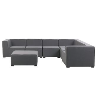 Beliani Sof&aacute; Esquinero 7 Plazas Modular De Poli&eacute;ster Gris Oscuro Negro Izquierdo Con Reposapi&eacute;s Arezzo