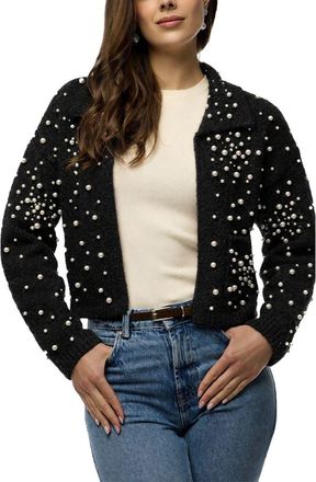 Saachi Faux Pearl Bead Open Front Cardigan in Black at Nordstrom Rack