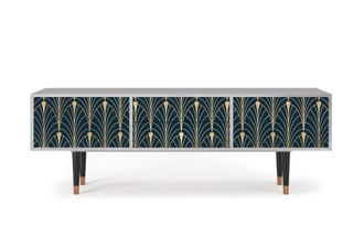 StoryZ Mueble de TV azul y amarillo 2 cajones y 2 puertas L 170 cm