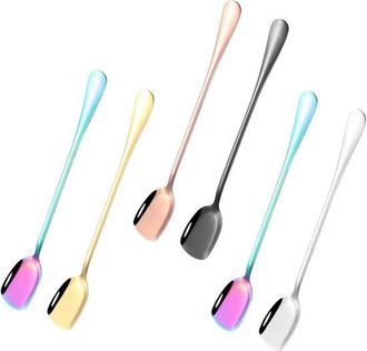 OEM Juego De 6 Cucharas Largas De Acero Inoxidable Para Postres: Ideales Para Caf&eacute; Helado, Latte Macchiato Y Batidos