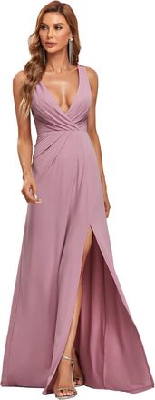 Ever-pretty Womens Sleeveless V Neck Empire Waist Side Split Glitter Long Evening Dress Orchid 8UK