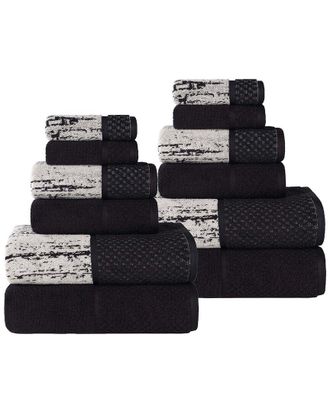 Superior Lodie Cotton Plush Jacquard Solid & Two-Toned 12Pc Towel Set