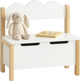 Relaxdays Panca per bambini Relaxdays con vano contenitore, coperchio, schienale, HLP: 60 x 60 x 25 cm, bianco/naturale