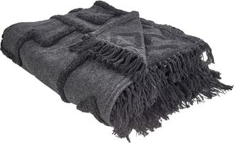 Beliani Beliani - Manta De Algod&oacute;n Moqueta Con Borlas Estilo Boho Manta De Cama 200x220 Cm Gris Oscuro Chack