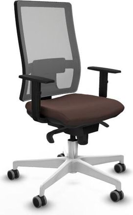 Piqueras y Crespo Piqueras Y Crespo - Horna sincro malla gris similpiel marrón oscuro brazos 1D base blanca ruedas 65mm engomadas