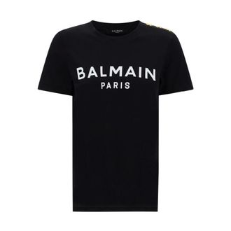Balmain T-Shirts, female, Black, XS, Monogram Print Cotton T-Shirt