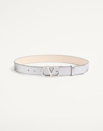 Valentino Garavani Cintura Vlogo Signature In Vitello Laminato 30 Mm Donna SILVER 075