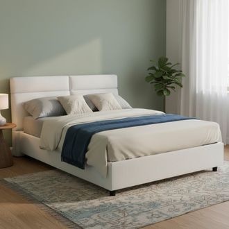Dmora Cama Doble Alcatron, Extra&iacute;ble, Con Contenedor Made In Italy, Tama&ntilde;o Colch&oacute;n 160x190 Cm, Blanco