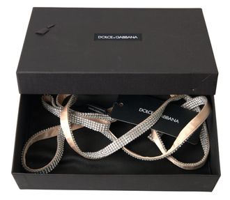 Dolce & Gabbana Womens Beige Silk Clear Crystal Bow Waist Belt Elastane