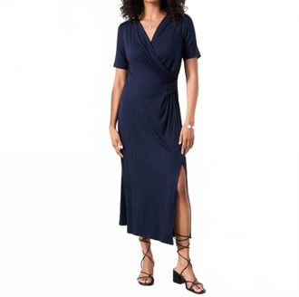 Karen Kane Faux Wrap Midi Dress In Navy
