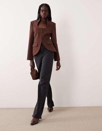 Miss Selfridge blazer strutturato color marrone cioccolato