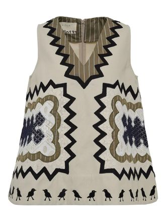 Biyan embroidered V-neck blouse - women - Cotton - M - Neutrals