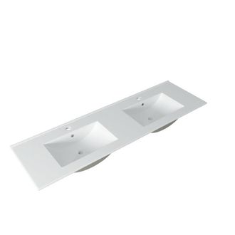 Saniclass Vygo Meubelwastafel - 141x2x46cm - overloop - 2 wasbakken - 2 kraangaten - keramiek - wit