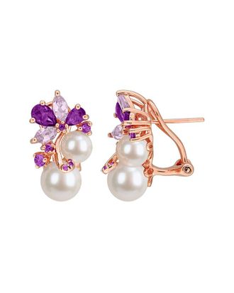 Rina Limor Rose Gold-Plated Silver 2.21 ct. tw. Gemstone & 6-8.5mm Pearl Earrings
