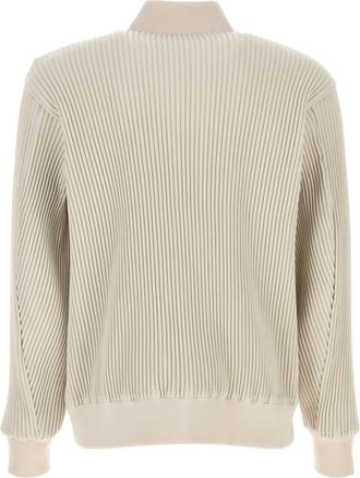 Homme Pliss&eacute; Issey Miyake Mens Pleated Polyester Bomber Jacket Ivory
