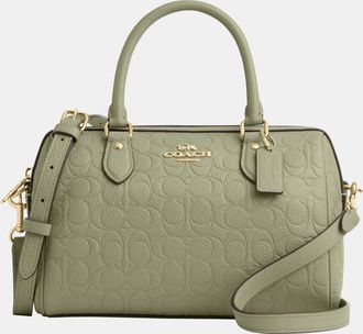 Coach Womens Rowan Satchel Bag In Signature Leather - Green - One Size