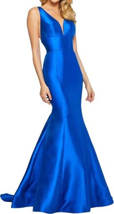 Sherri Hill Double Spaghetti Strap Mermaid Prom Dress In Royal