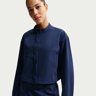 Nike Womens 24.7 PerfectStretch Dri-FIT Loose-Fit Cropped Jacket in Blue | IB8986-410