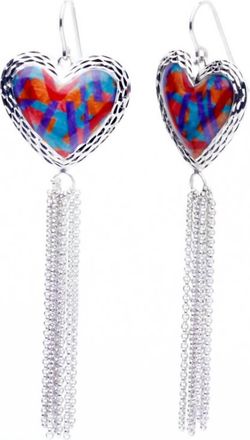 Gold & Honey Womens Heart Tassel Earrings In Red-And-Blue-Print