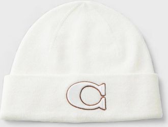 Coach Mens Coach Varsity Knit Beanie Chalk - White - Size: O/S