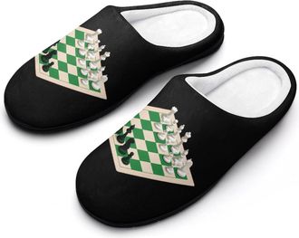 Generic Chess Board White And Green Funny Mens Cotton Slippers Soft Non-Slip Rubber Sole House Slipper Indoor Outdoor