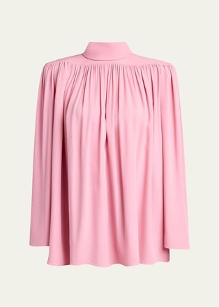 Valentino Garavani Turtleneck Gathered Silk Long-Sleeve Top