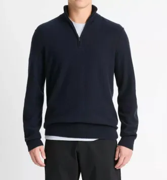 Vince Boiled Cashmere Quarter Zip Sweater In Coastal