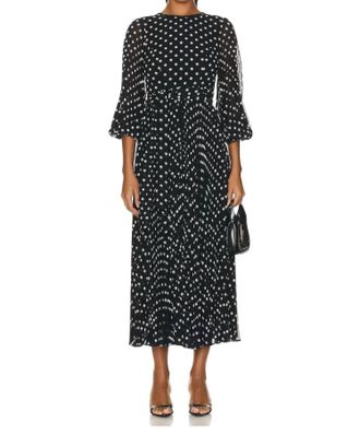 Zimmermann Sunray Long Sleeve Polka Dot Midi Dress In Black