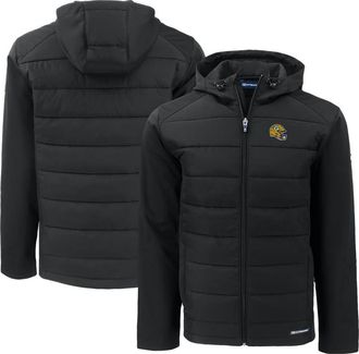 Cutter & Buck Mens Cutter & Buck Black Green Bay Packers Helmet Evoke Hybrid Eco Softshell Recycled Full-Zip Hoodie Jacket at Nordstrom, Size Large