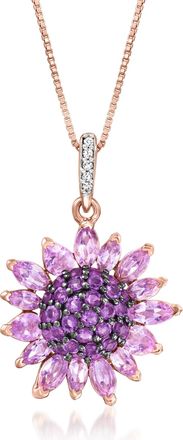 Ross-Simons Amethyst and. White Topaz Flower Pendant Necklace in 18kt Rose Gold Over Sterling