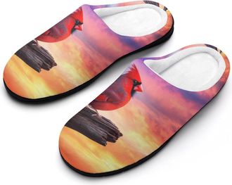 Generic Cardinal Cute Bird Morning Fashion Cotton Slippers for Women Memory Foam House Slippers Non-Slip House Bedroom Shoes