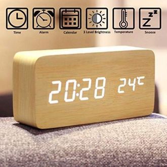 OEM [mai Usato]orologio Digitale In Legno - Sveglia Led Multifunzionale Con Visualizzazione Di Ora/data/temperatura E Controllo Vocale Per La Casa E I Via