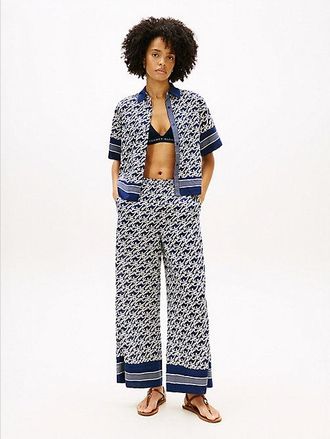 Tommy Hilfiger Print Voile Wide Leg Trousers With Silk