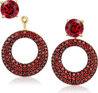 Ross-Simons Garnet Earrings With Removable Circle Drops in 18kt Gold Over Sterling