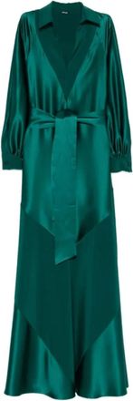 Kiton Maxi-jurk met kraag en ceintuur - Dames - Maxi kleedjes - Groen - M - Kleedjes