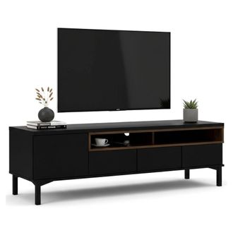 Dmora Mueble De Televisi&oacute;n Margaux, Aparador De Sal&oacute;n, Mueble Bajo Para Tv, Base De Pared Equipada, 156x48 H48 Cm, Negro Y Nogal - Dmora