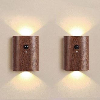 OEM Paquete De 2 Luces Inteligentes Con Sensor De Movimiento Para Escaleras, Recargables, Blanco C&aacute;lido 2700k, Madera De Nogal