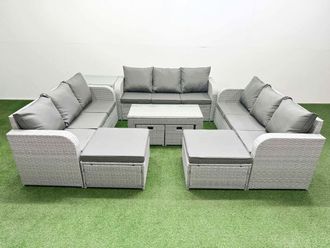 Fimous PE Rattan 3 Seater Sofa Set with Oblong Coffee Table Side Table Grey in Light Grey