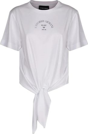 Emporio Armani Katoenen Crew-neck T-shirt met Front Knot Detail - Dames - T-shirts - Wit - S - Katoen - Tops