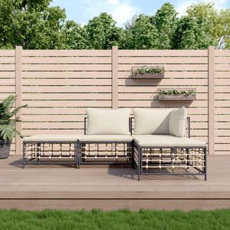 vidaXL Juego De Muebles De Jard&iacute;n 4 Pzas Y Cojines Rat&aacute;n Pe Antracita Vidaxl