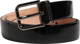 Dolce & Gabbana Men Black Classic Leather Metal Buckle Mens Belt