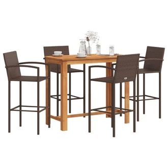 Berkfield Home 5 Piece Garden Bar Set Brown Solid Wood Acacia & Poly Rattan